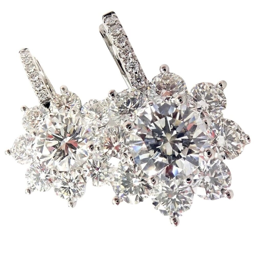 Authentic! T Foster & Co Platinum Flower 4.84ctw Diamond Stud Halo Earrings GIA